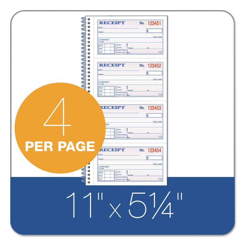 Adams Two-Part Rent Receipt Book, Two-Part Carbonless, 2.75 x 4.75, 4/Page, 200 Forms