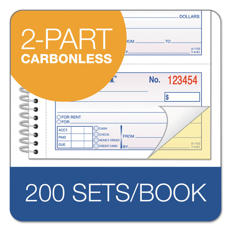 Adams Two-Part Rent Receipt Book, Two-Part Carbonless, 2.75 x 4.75, 4/Page, 200 Forms