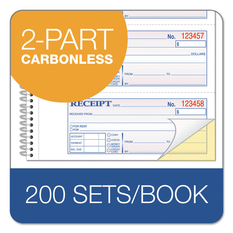 Adams TOPS Money/Rent Receipt Book, 7.13 x 2.75, Two-Part Carbon, 4/Page, 200 Forms