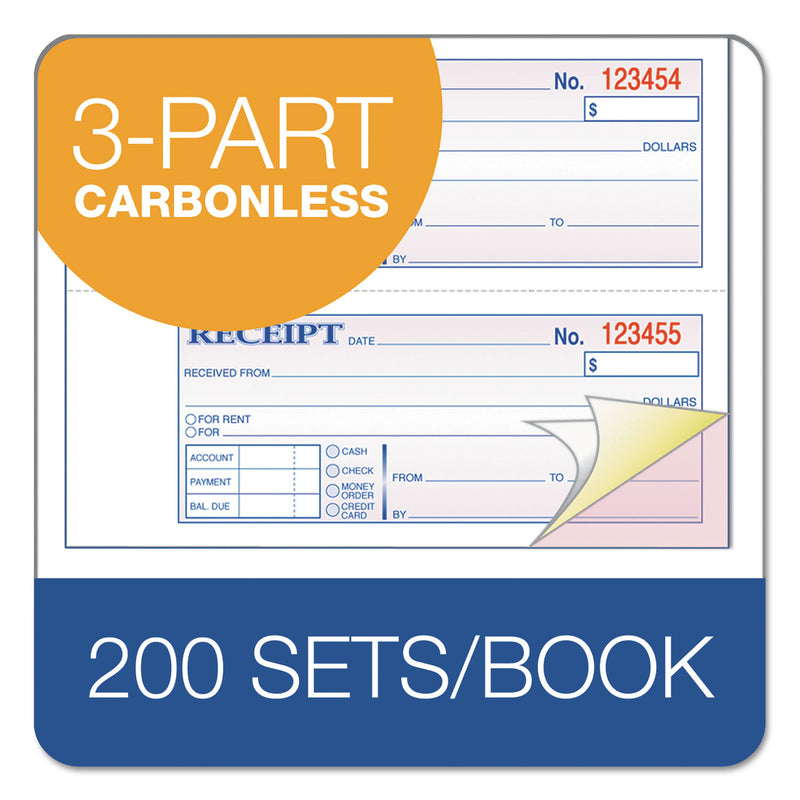 Adams TOPS 3-Part Hardbound Receipt Book, Three-Part Carbonless, 7 x 2.75, 4/Page, 200 Forms