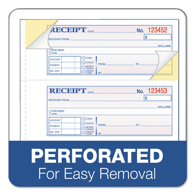 Adams TOPS 3-Part Hardbound Receipt Book, Three-Part Carbonless, 7 x 2.75, 4/Page, 200 Forms