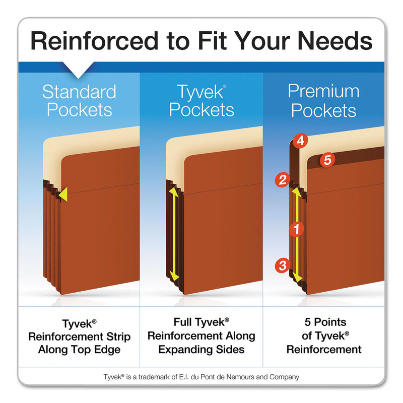 Pendaflex Earthwise by Pendaflex Recycled File Pockets, 5.25" Expansion, Letter Size, Red Fiber