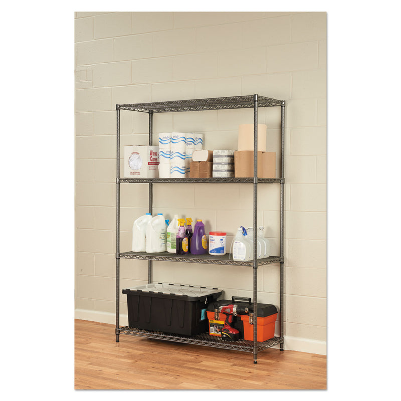 Alera Wire Shelving Starter Kit, Four-Shelf, 48w x 18d x 72h, Black Anthracite