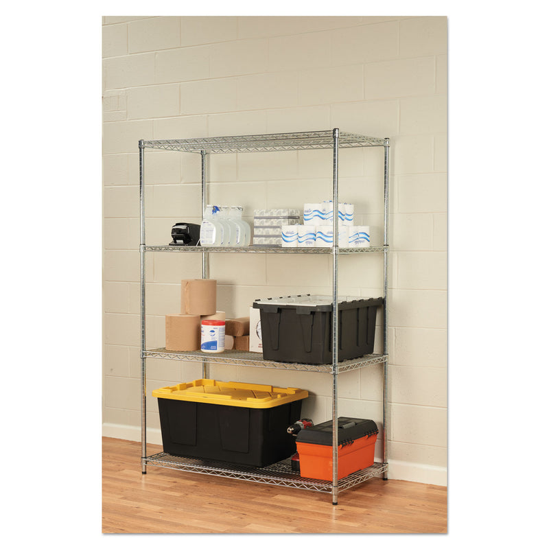 Alera NSF Certified Industrial Four-Shelf Wire Shelving Kit, 48w x 24d x 72h, Silver