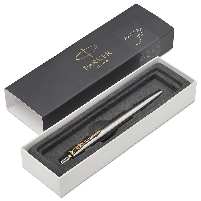 Parker Jotter Gel Pen, Retractable, Medium 0.7 mm, Black Ink, Stainless Steel Barrel