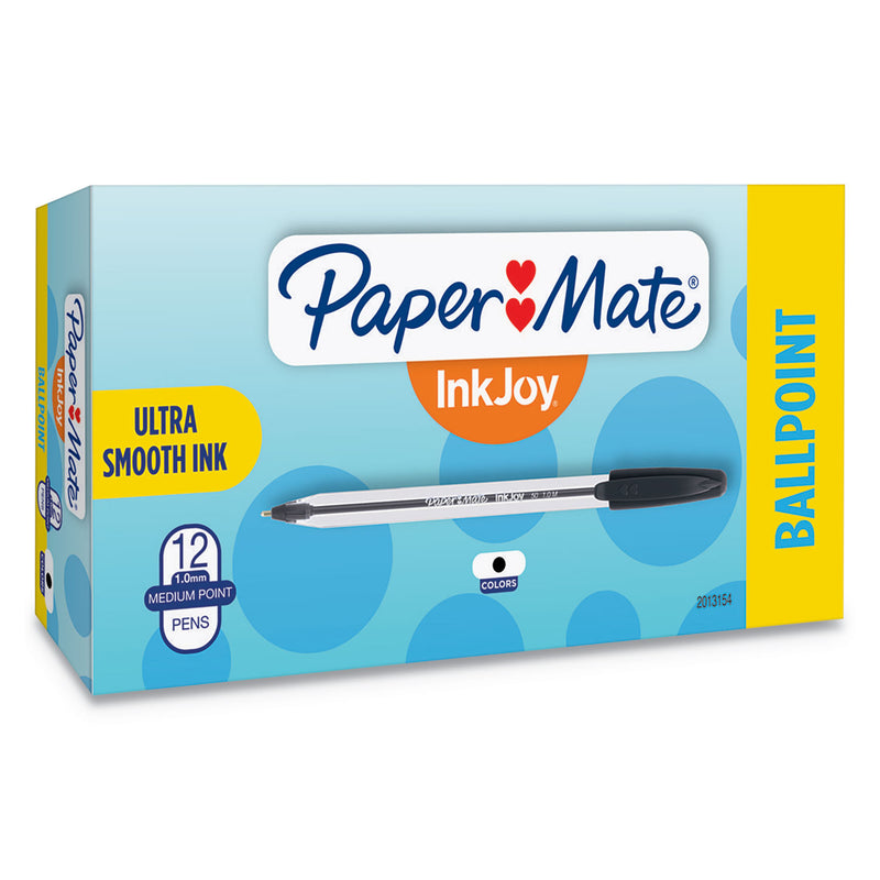 Paper Mate InkJoy 50ST Ballpoint Pen, Stick, Medium 1 mm, Black Ink, Clear Barrel, Dozen