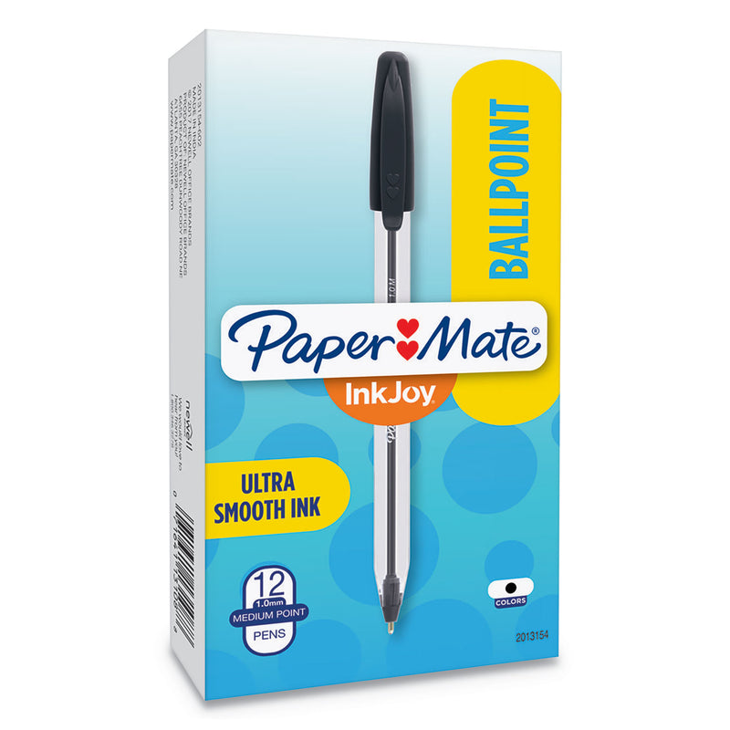 Paper Mate InkJoy 50ST Ballpoint Pen, Stick, Medium 1 mm, Black Ink, Clear Barrel, Dozen