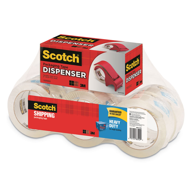 Scotch 3850 Heavy-Duty Packaging Tape with DP300 Dispenser, 3" Core, 1.88" x 54.6 yds, Clear, 6/Pack