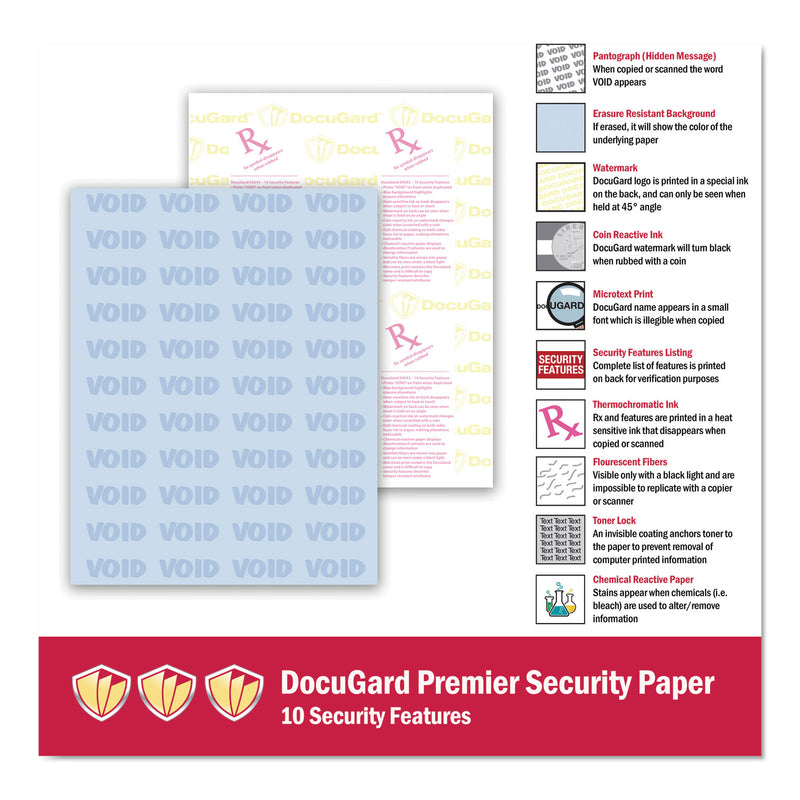 DocuGard Medical Security Papers, 24 lb Bond Weight, 8.5 x 11, Blue, 500/Ream