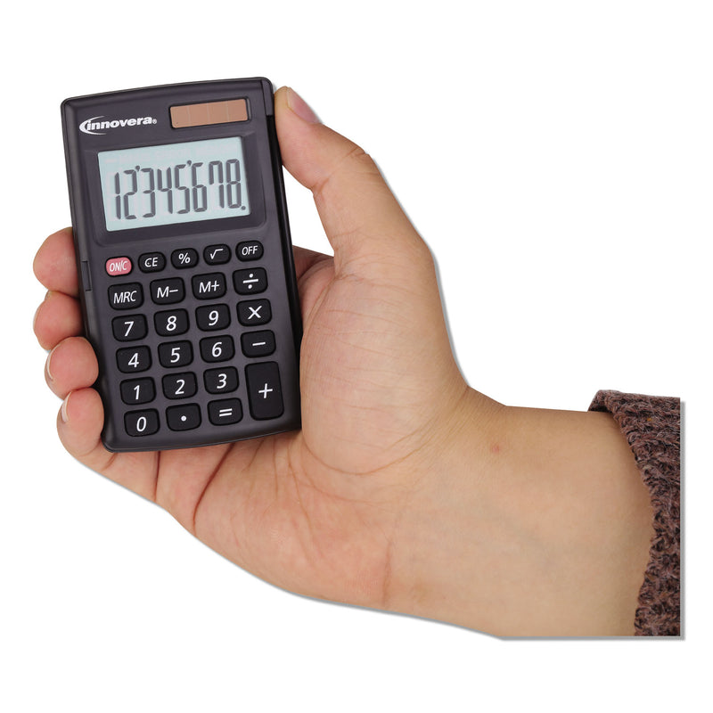 Innovera 15921 Pocket Calculator with Hard Shell Flip Cover, 8-Digit LCD