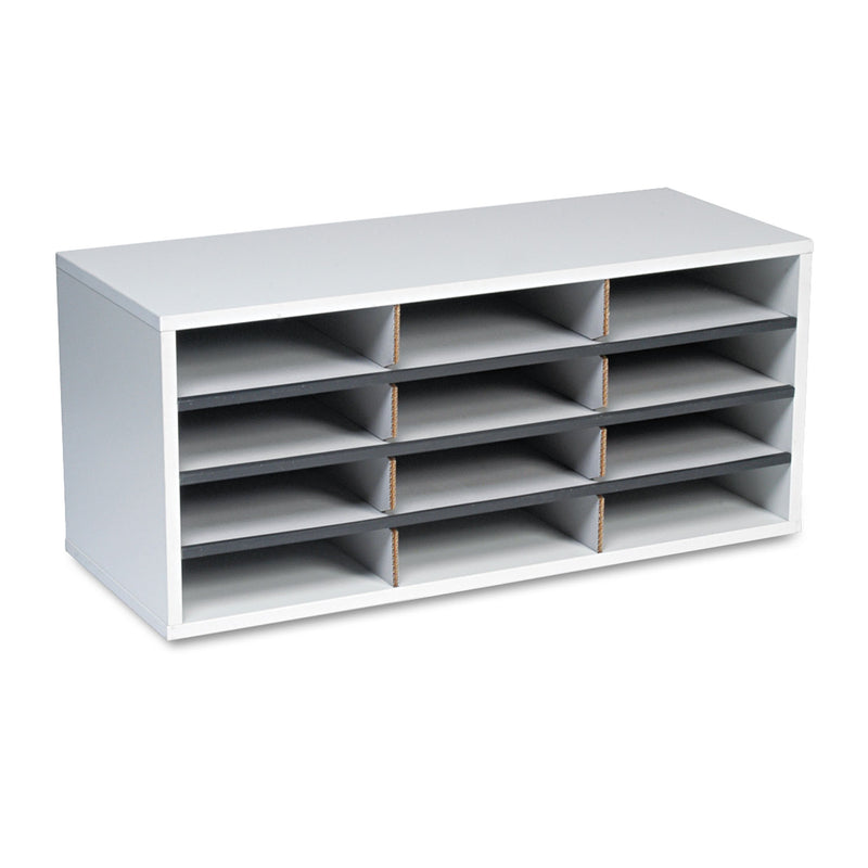 Fellowes Particle Board Desktop Sorter, 12 Compartments, 29 x 11.88 x 12.9, Dove Gray