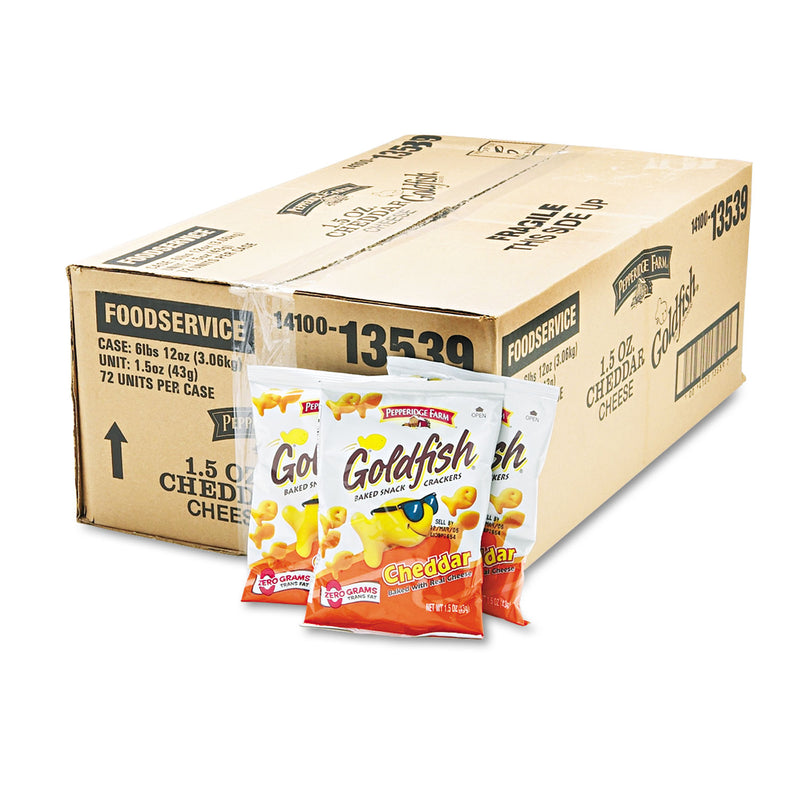 Pepperidge Farm Goldfish Crackers, Cheddar, Single-Serve Snack, 1.5oz Bag, 72/Carton