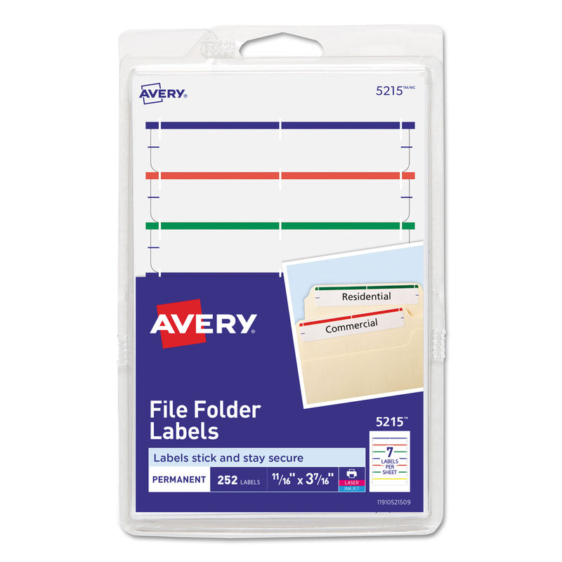 Avery Printable 4" x 6" - Permanent File Folder Labels, 0.69 x 3.44, White, 7/Sheet, 36 Sheets/Pack, (5215)