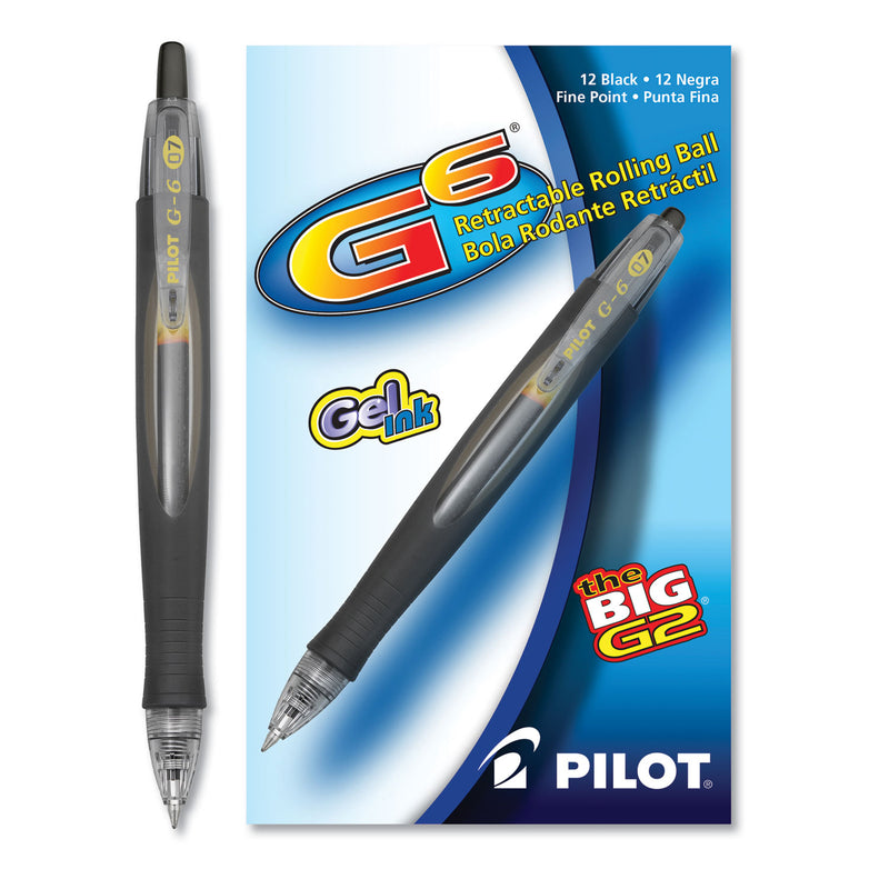 Pilot G6 Gel Pen, Retractable, Fine 0.7 mm, Black Ink, Black Barrel