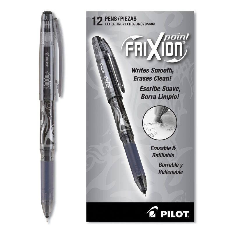 Pilot FriXion Point Erasable Gel Pen, Stick, Extra-Fine 0.5 mm, Black Ink, Black Barrel