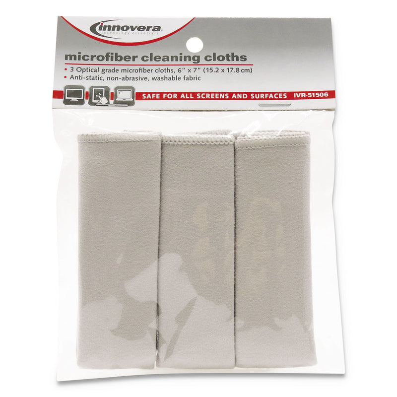 Innovera Microfiber Cleaning Cloths, 6 x 7, Unscented, Gray, 3/Pack