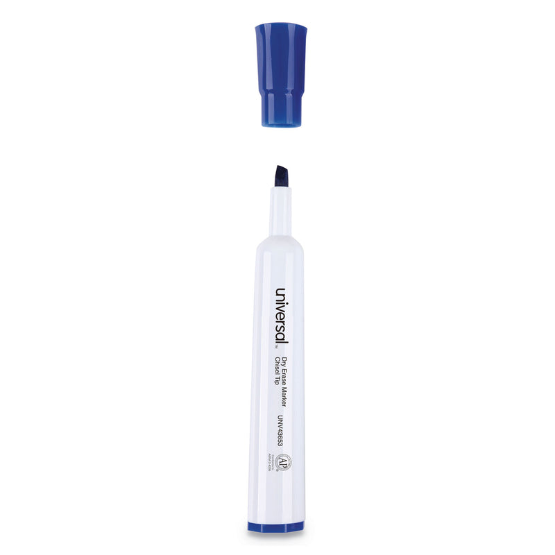 Universal Dry Erase Marker, Broad Chisel Tip, Blue, Dozen