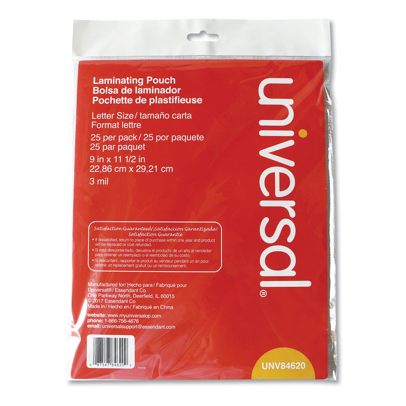 Universal Laminating Pouches, 3 mil, 9" x 11.5", Matte Clear, 25/Pack