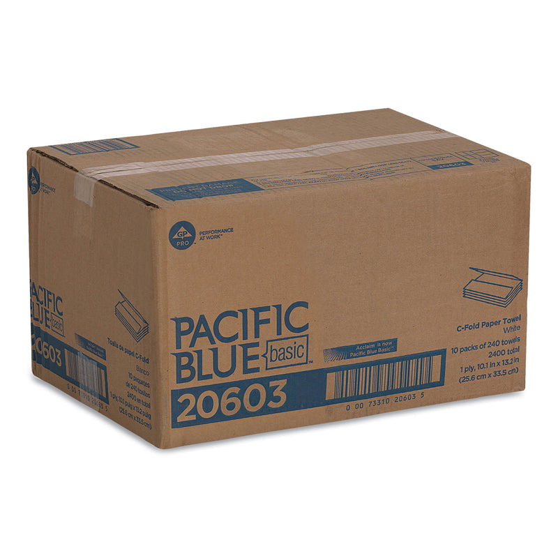 Georgia Pacific Pacific Blue Basic C-Fold Paper Towels, 10.1 x 13.2, White, 240/Pack, 10 Packs/Carton