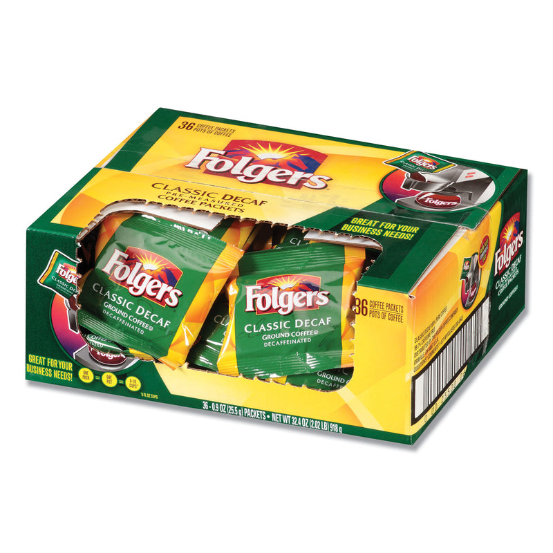 Folgers Coffee, Classic Roast, Decaf, 0.9 oz Bag, 36/Carton