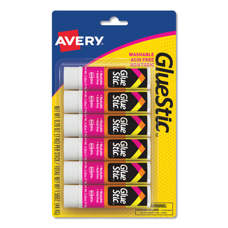 Avery Permanent Glue Stic Value Pack, 0.26 oz, Applies White, Dries Clear, 6/Pack