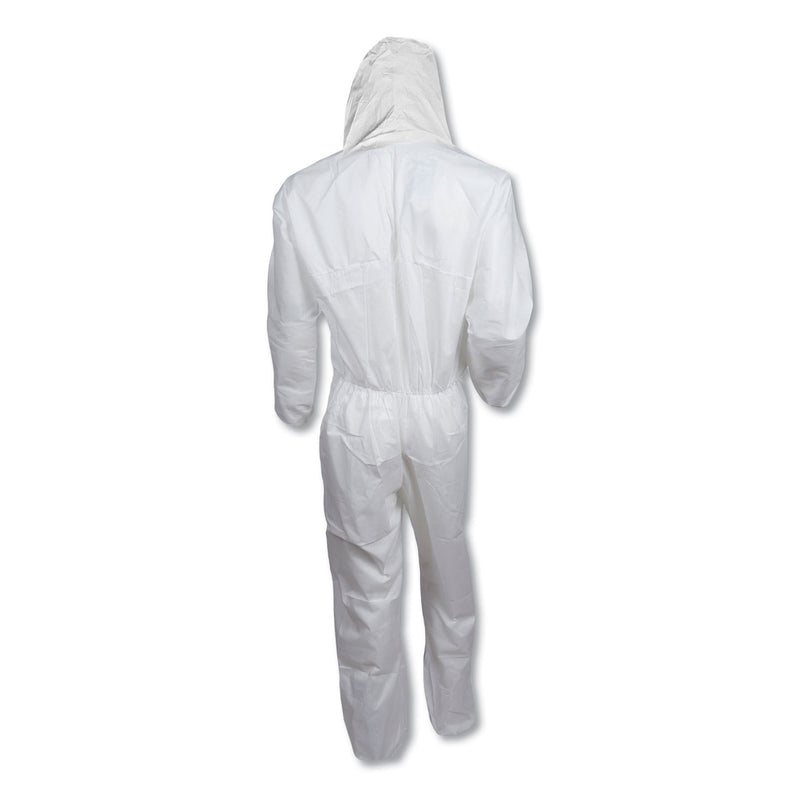 KleenGuard A30 Elastic Back and Cuff Hooded Coveralls, 3X-Large, White, 21/Carton