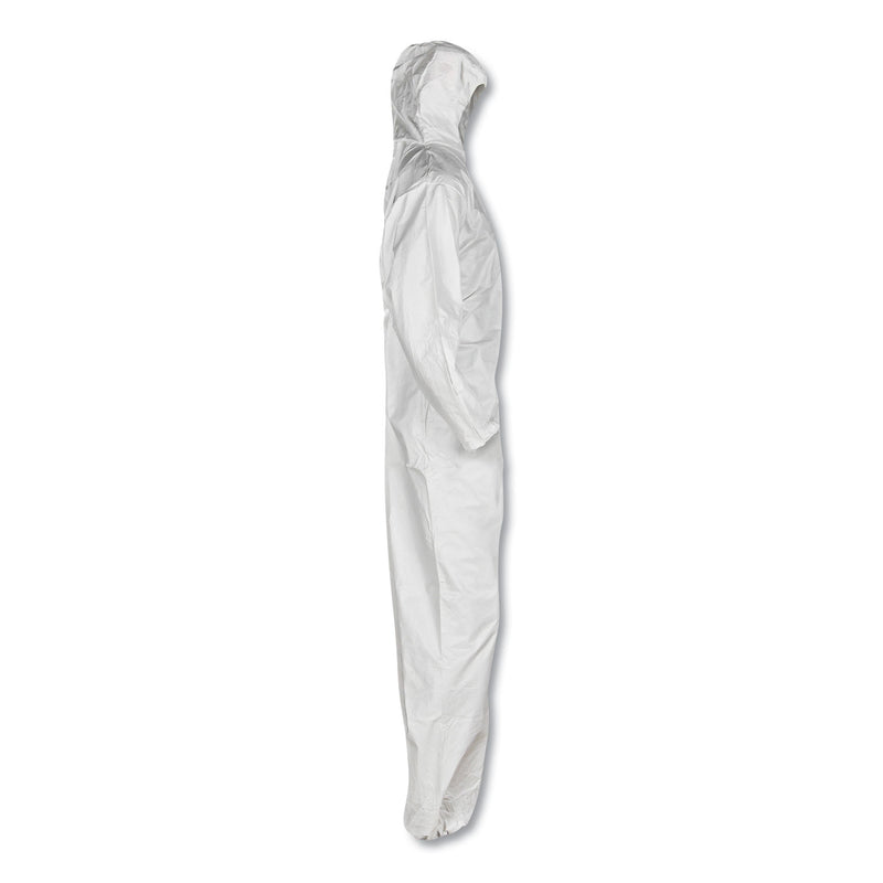 KleenGuard A30 Elastic Back and Cuff Hooded Coveralls, Medium, White, 25/Carton