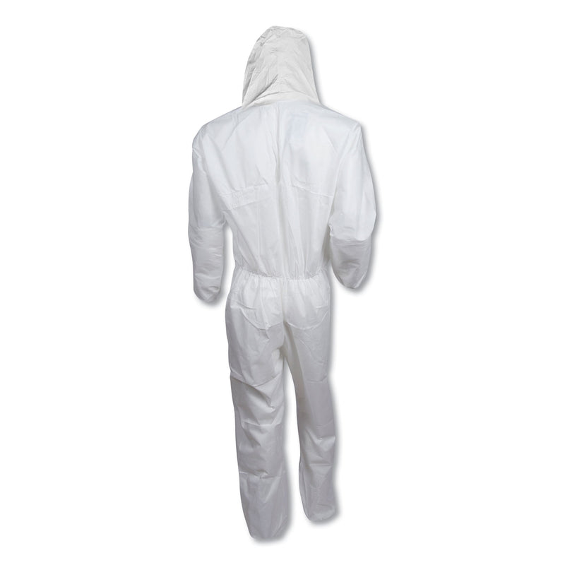 KleenGuard A30 Elastic Back and Cuff Hooded Coveralls, Medium, White, 25/Carton