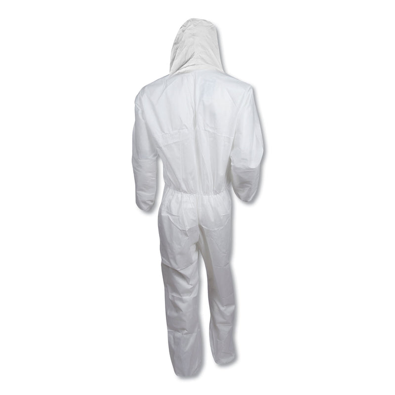 KleenGuard A30 Elastic-Back and Cuff Hooded Coveralls, X-Large, White, 25/Carton