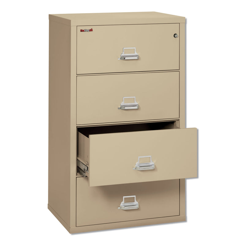 FireKing Insulated Lateral File, 4 Legal/Letter-Size File Drawers, Parchment, 31.13" x 22.13" x 52.75", 260 lb Overall Capacity