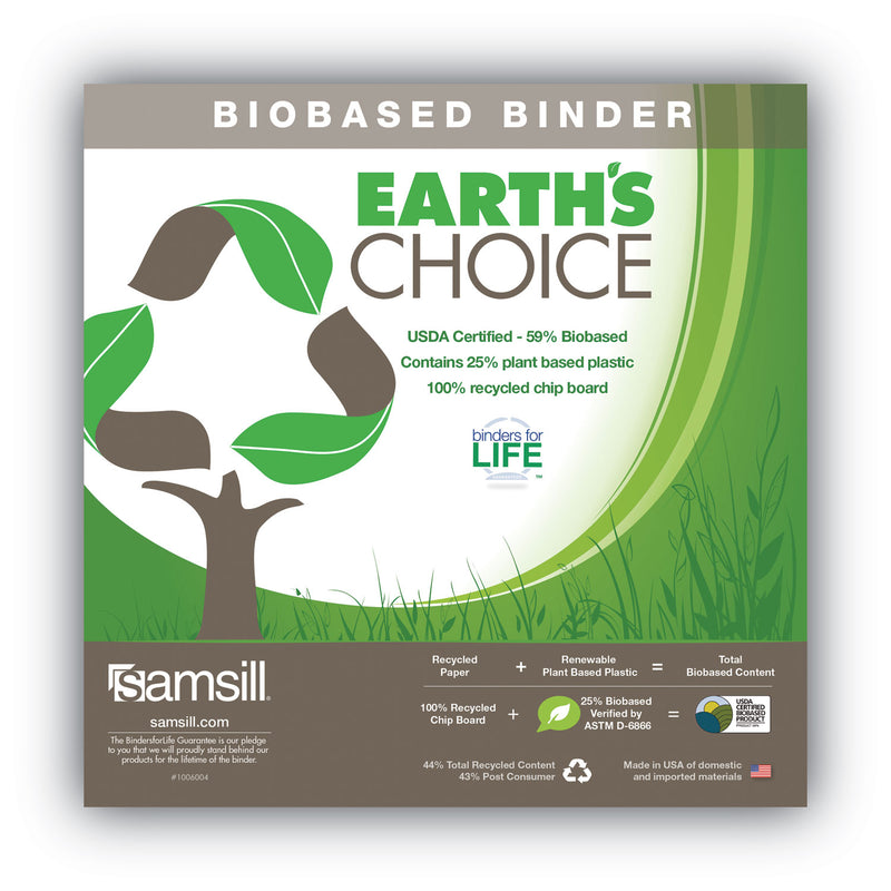 Samsill Earth’s Choice Biobased Durable Fashion View Binder, 3 Rings, 1" Capacity, 11 x 8.5, Lime, 2/Pack