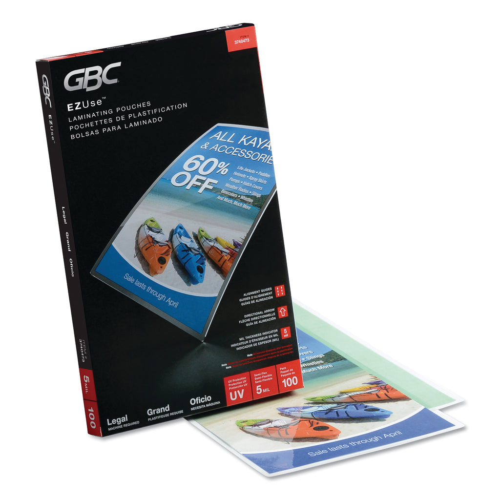 EZUse Thermal Laminating Pouches, 5 mil, 9 x 14.5, Gloss Clear, 100/Box  by GBC GBC3740473