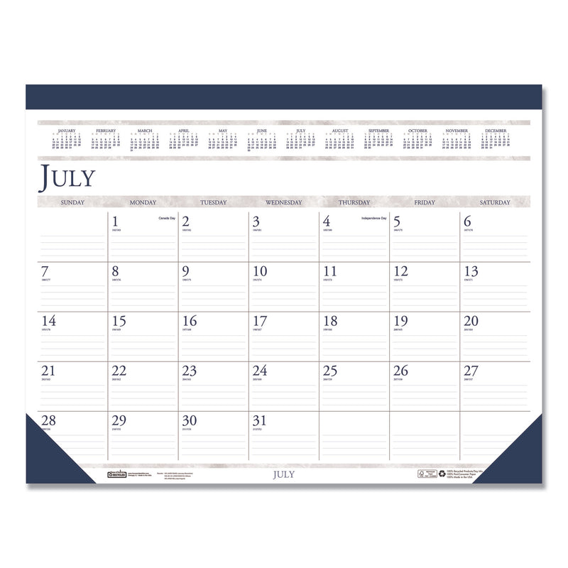 House of Doolittle Recycled Academic Desk Pad Calendar, 18.5 x 13, White/Blue Sheets, Blue Binding/Corners, 14-Month (July to Aug): 2022 to 2023