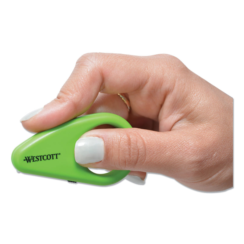 Westcott Compact Safety Ceramic Blade Box Cutter, Fixed Blade, 0.5" Blade, 2.25" Plastic Handle, Green