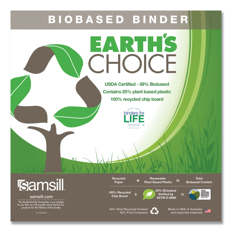 Samsill Earth's Choice Biobased Economy Round Ring View Binders, 3 Rings, 4" Capacity, 11 x 8.5, Purple