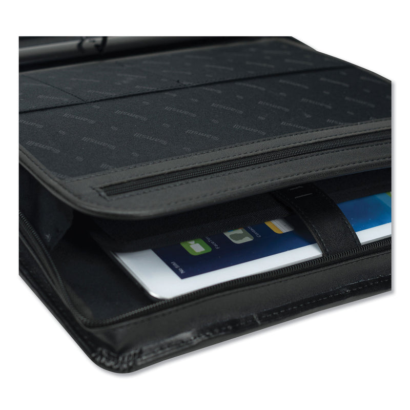 Samsill Leather Multi-Ring Zippered Portfolio, Two-Part, 1" Cap, 11 x 13 1/2, Black