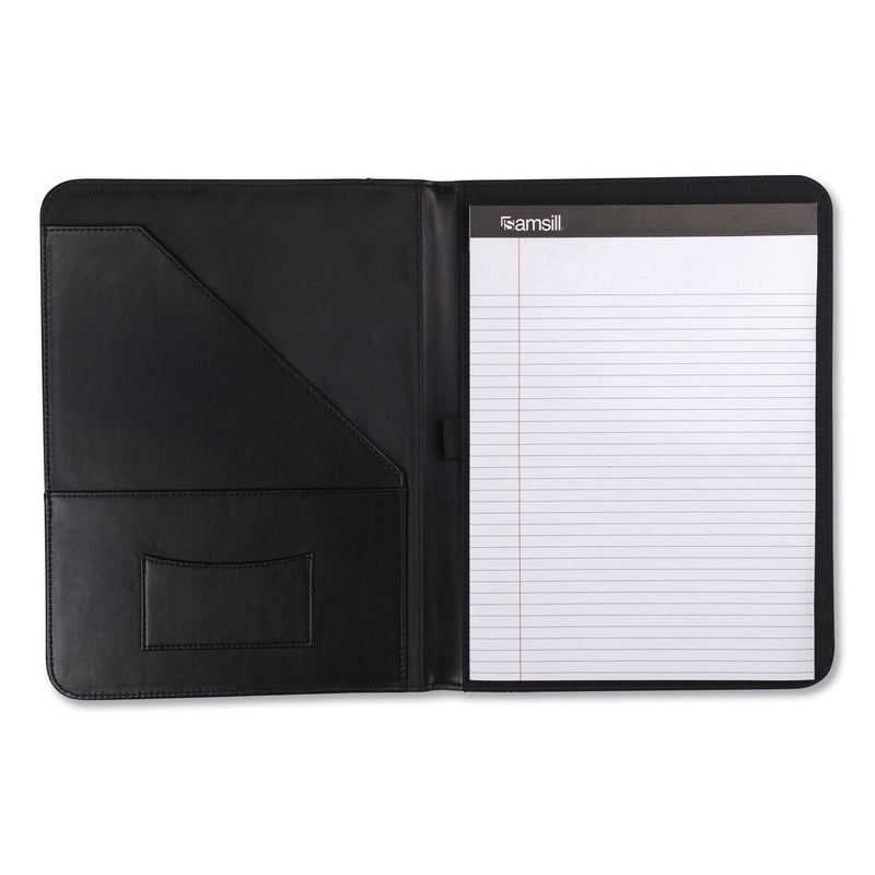 Samsill Contrast Stitch Leather Padfolio, 8 1/2 x 11, Leather, Black