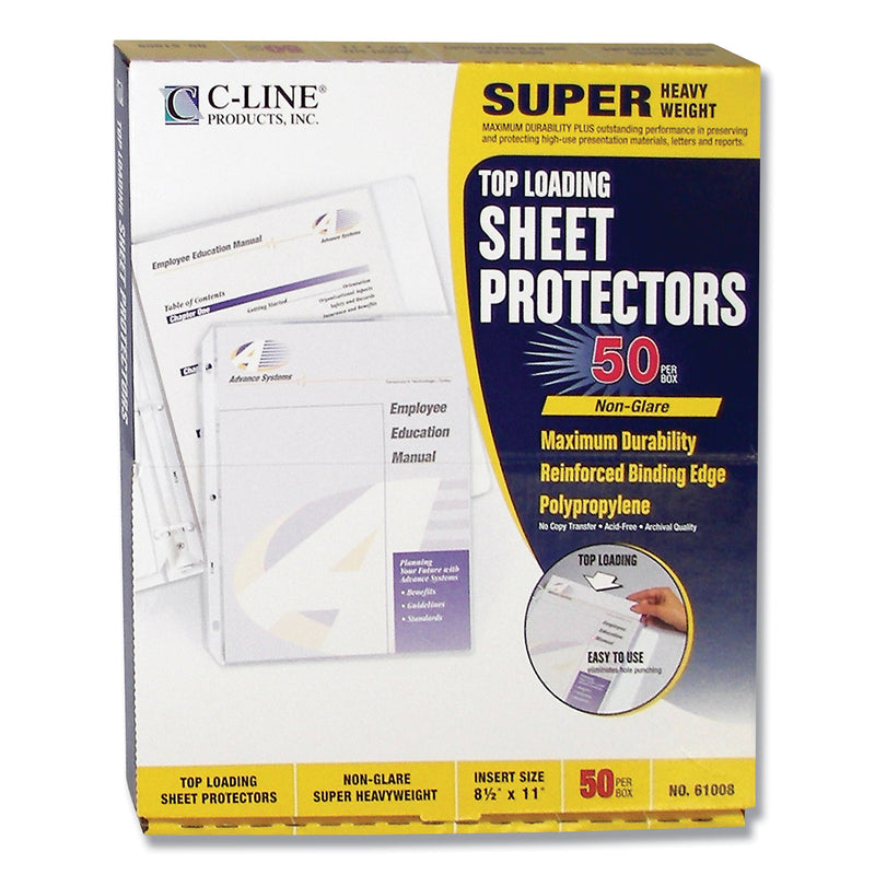 C-Line Super Heavyweight Poly Sheet Protectors, Non-Glare, 2", 11 x 8.5, 50/Box