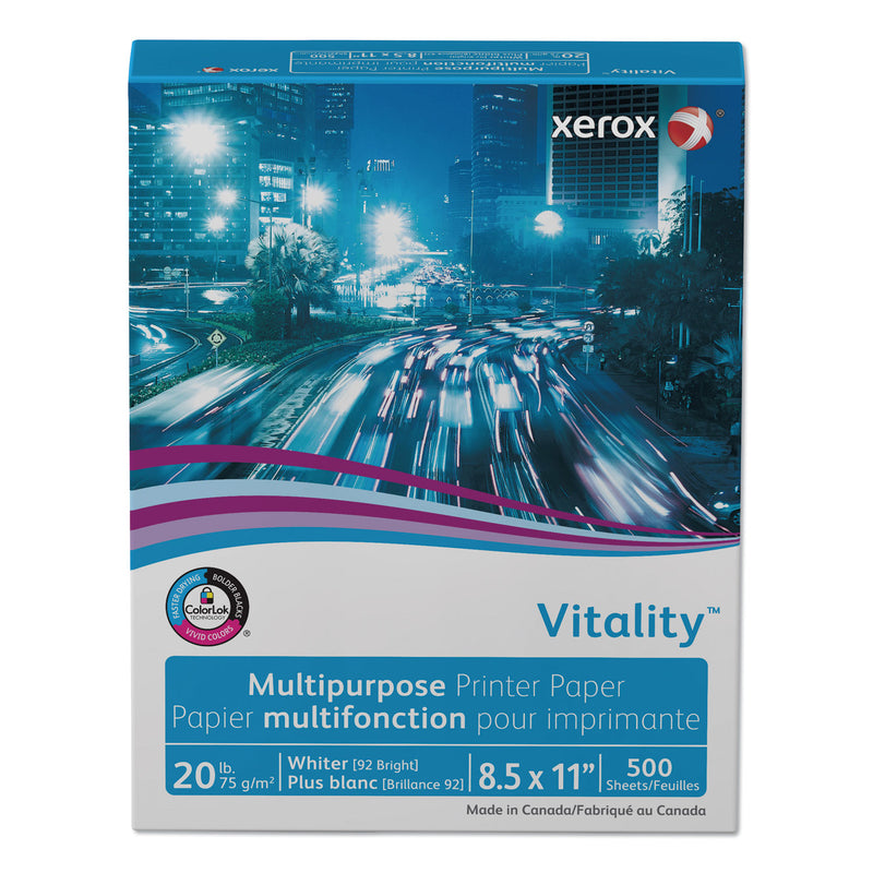 xerox Vitality Multipurpose Print Paper, 92 Bright, 20 lb Bond Weight, 8.5 x 11, White, 500 Sheets/Ream, 10 Reams/Carton