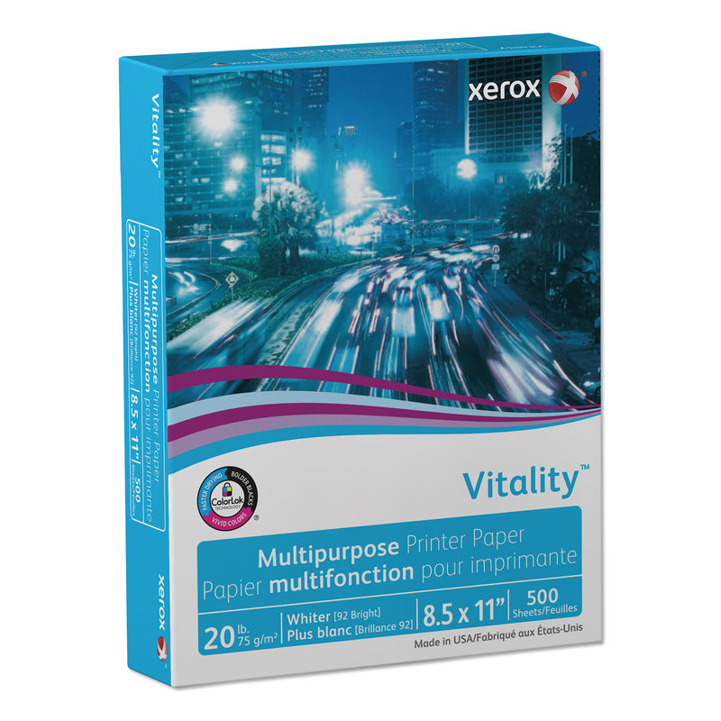 xerox Vitality Multipurpose Print Paper, 92 Bright, 20 lb Bond Weight, 8.5 x 11, White, 500 Sheets/Ream, 10 Reams/Carton