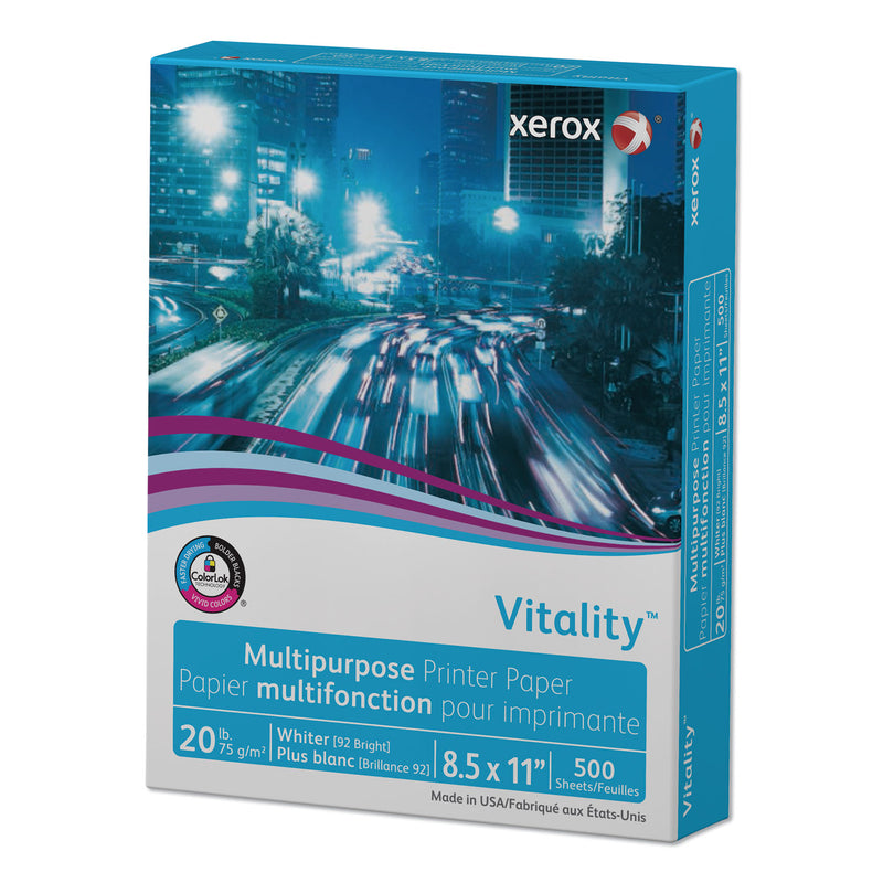 xerox Vitality Multipurpose Print Paper, 92 Bright, 20 lb Bond Weight, 8.5 x 11, White, 500 Sheets/Ream, 10 Reams/Carton