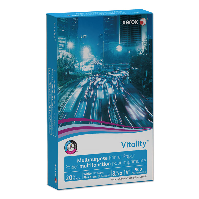 xerox Vitality Multipurpose Print Paper, 92 Bright, 20 lb Bond Weight, 8.5 x 14, White, 500 Sheets/Ream, 10 Reams/Carton