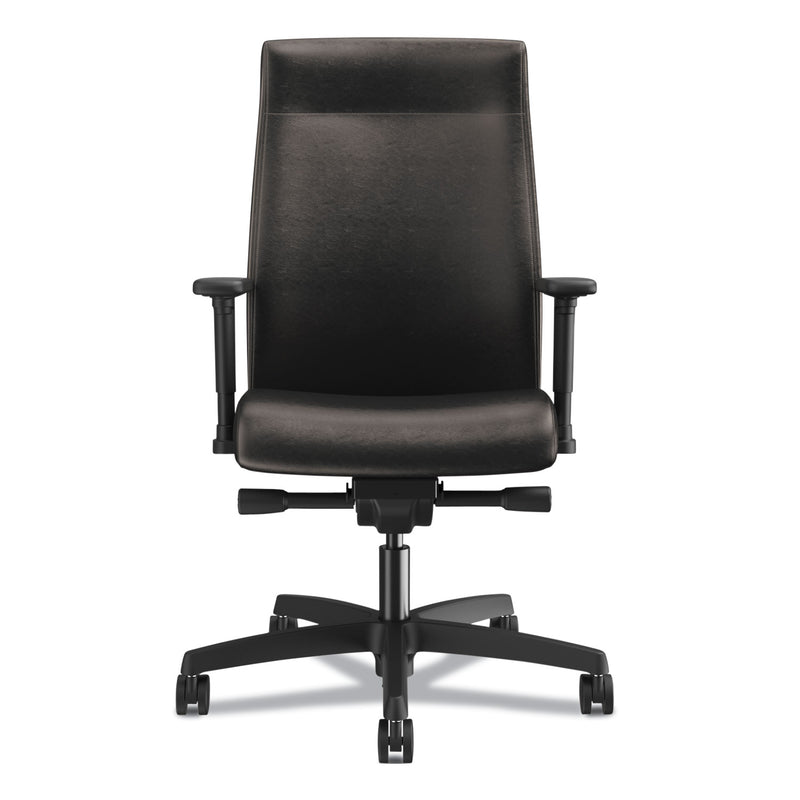 HON Ignition 2.0 Upholstered Mid-Back Task Chair With Lumbar, Supports 300 lb, 17" to 22" Seat, Black Vinyl Seat/Back, Black Base