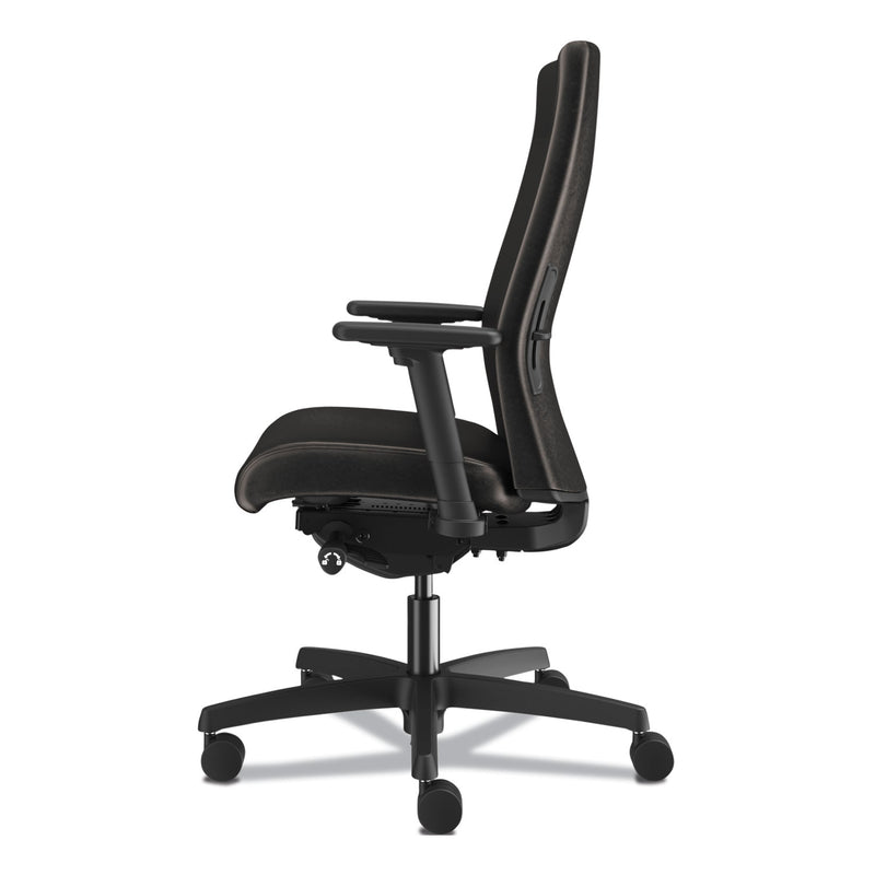 HON Ignition 2.0 Upholstered Mid-Back Task Chair With Lumbar, Supports 300 lb, 17" to 22" Seat, Black Vinyl Seat/Back, Black Base