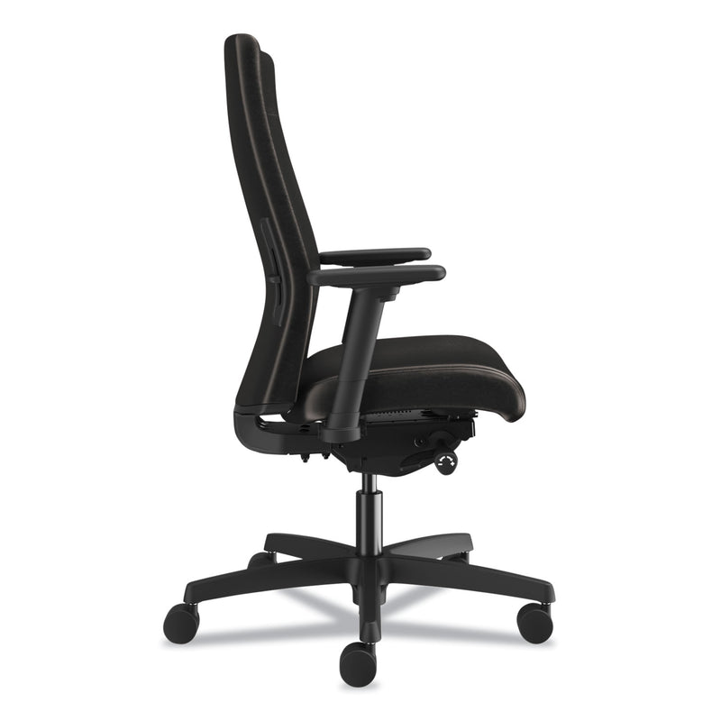 HON Ignition 2.0 Upholstered Mid-Back Task Chair With Lumbar, Supports 300 lb, 17" to 22" Seat, Black Vinyl Seat/Back, Black Base