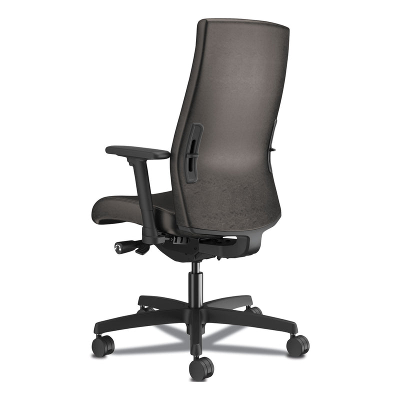 HON Ignition 2.0 Upholstered Mid-Back Task Chair With Lumbar, Supports 300 lb, 17" to 22" Seat, Black Vinyl Seat/Back, Black Base