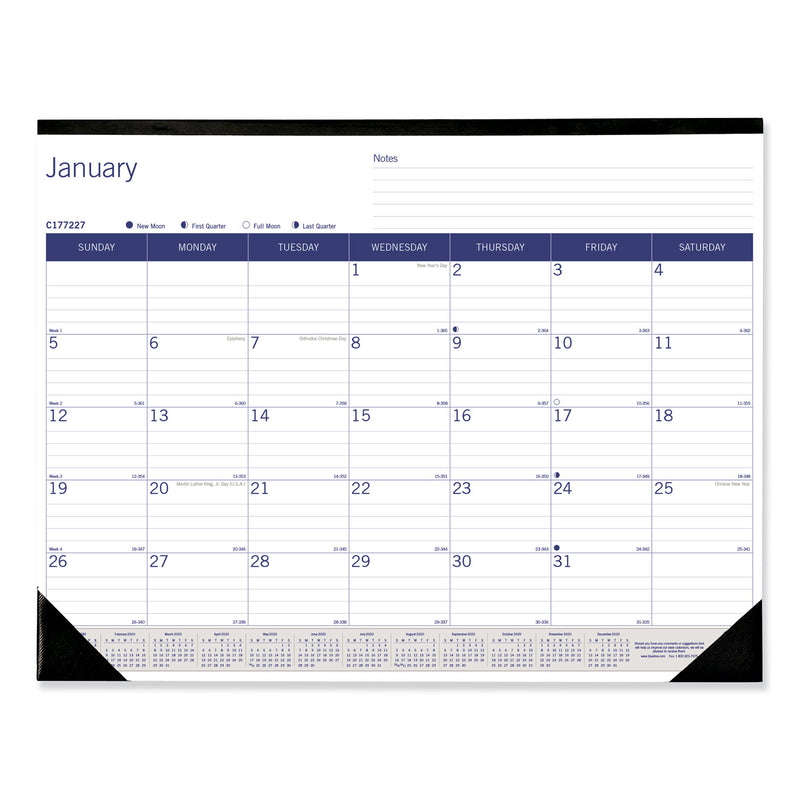 Blueline DuraGlobe Monthly Desk Pad Calendar, 22 x 17, White/Blue/Gray Sheets, Black Binding/Corners, 12-Month (Jan to Dec): 2023