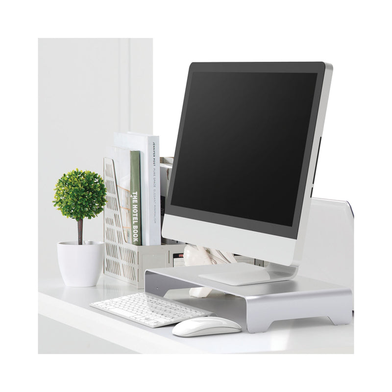 Innovera Slim Aluminum Monitor Riser, 15.75" x 8.25" x 2.5", Silver, Supports 22 lbs