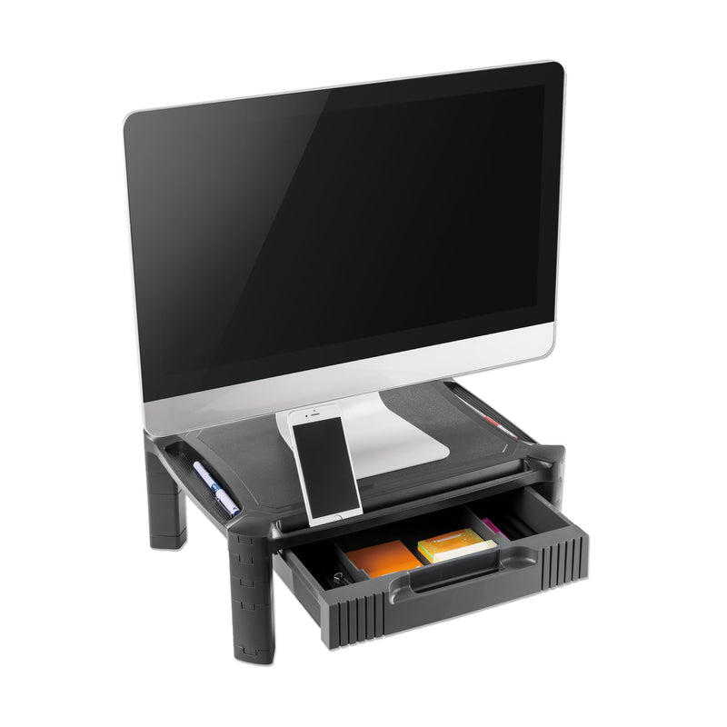 Innovera Large Monitor Stand with Cable Management and Drawer, 18.38" x 13.63" x 5", Black