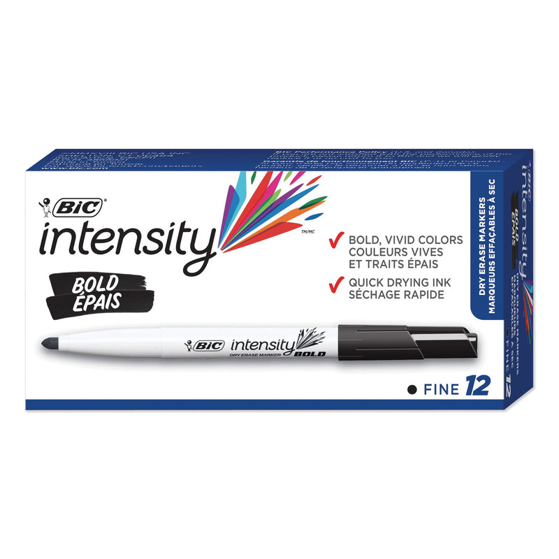 BIC Intensity Bold Pocket-Style Dry Erase Marker, Fine Bullet Tip, Black, Dozen